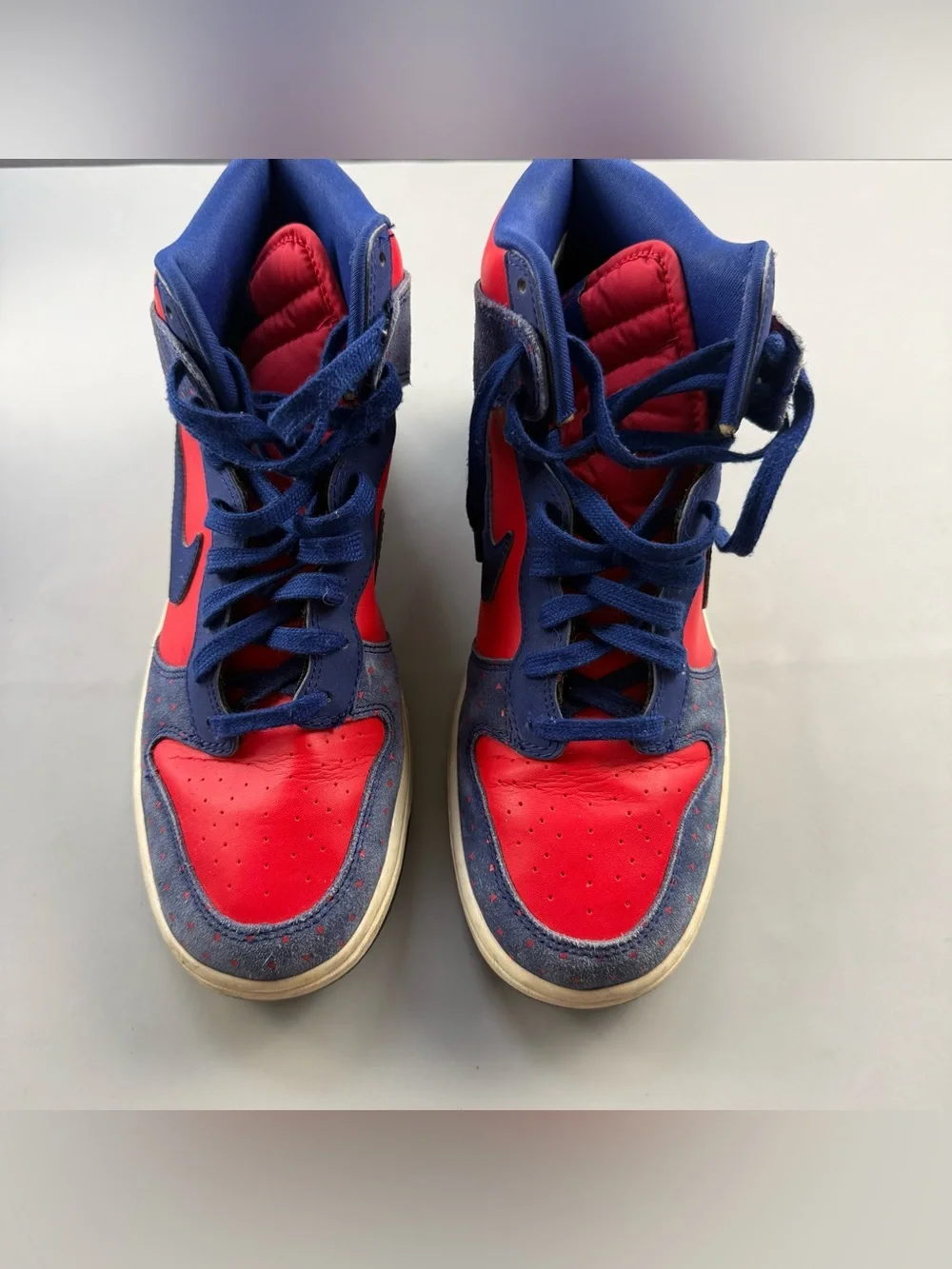 Nike Dunk High Red White Blue Speckled Suede Sneakers Women’s 10 USA July 4th